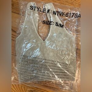 Ribbed V-Neck Bra in Beige